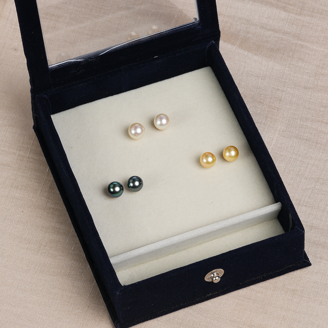 Trio South Sea Pearl Stud Earrings – 8.0 – 9.0 MM Natural Colours