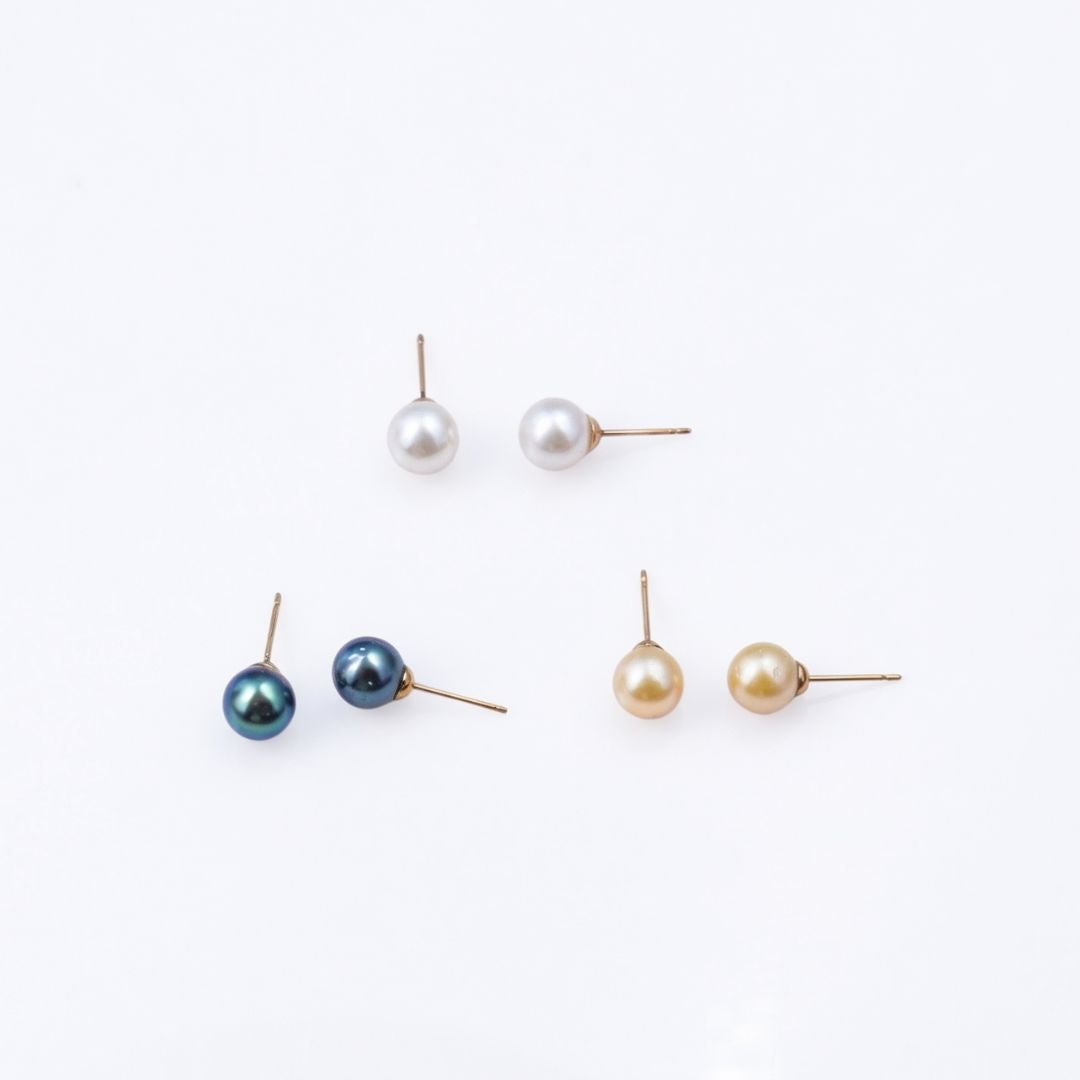 Trio South Sea Pearl Stud Earrings – 8.0 – 9.0 MM Natural Colours
