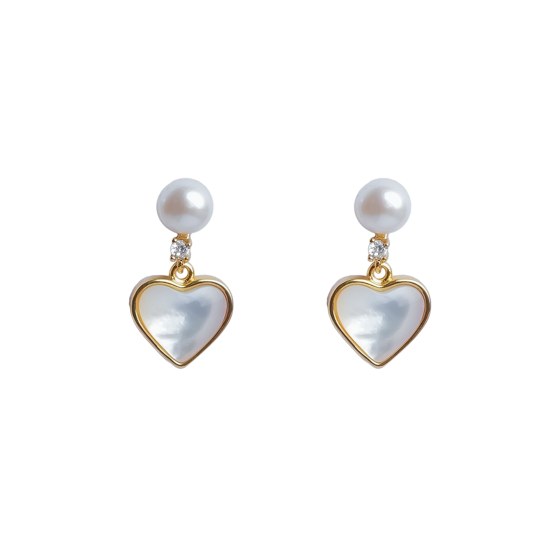 Pearl Heart Drop Earrings with Gold Accents