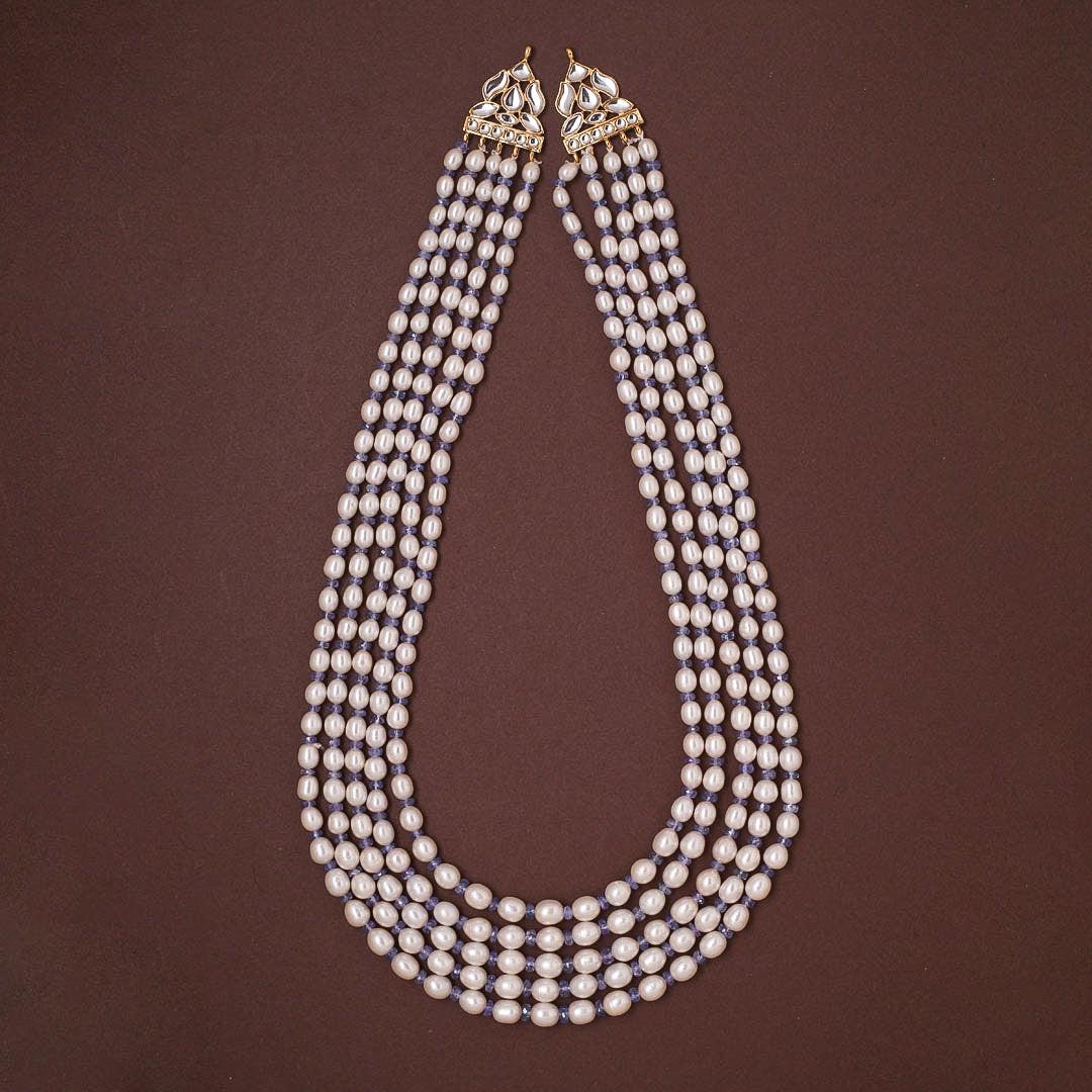 Freshwater White Oval Pearl & Tanzanite Beads Necklace