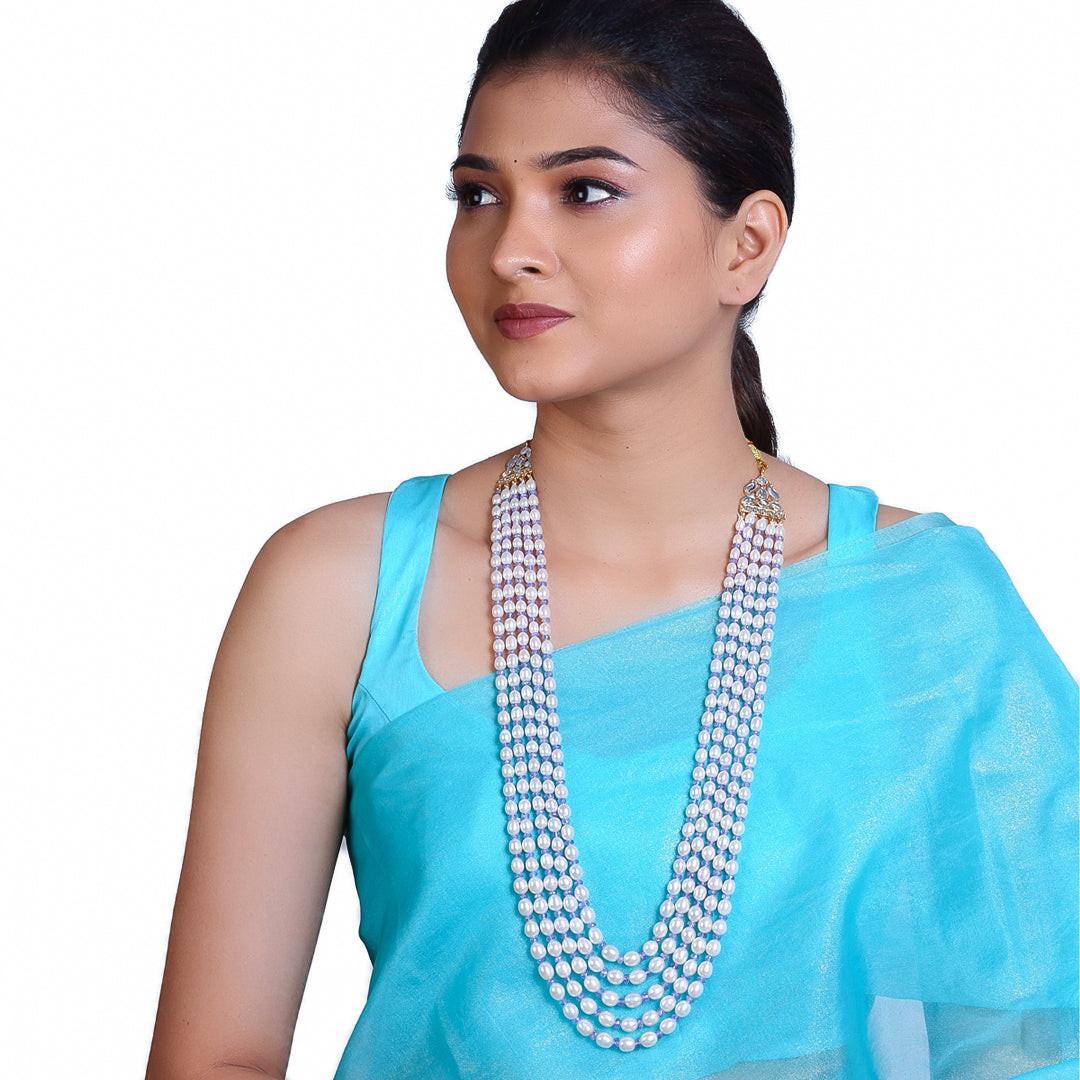 Freshwater White Oval Pearl & Tanzanite Beads Necklace