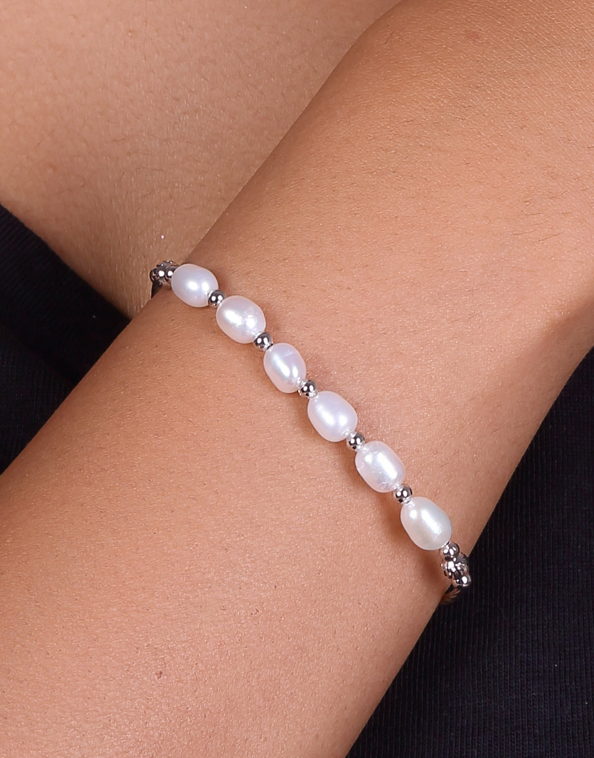 Freshwater Oval Shape Pearl Chain Bracelet