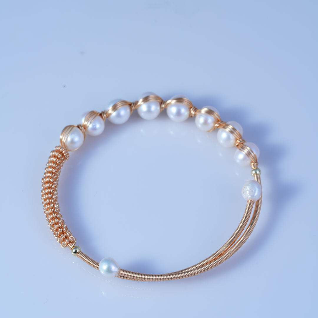 Classic Freshwater Pearl Open Bracelet in Gold Finish