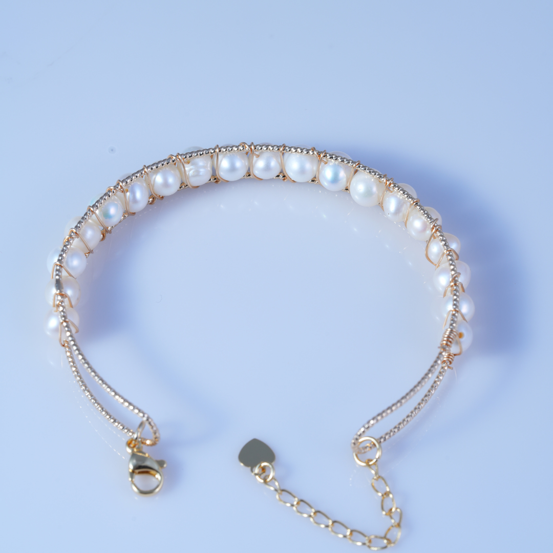Freshwater Pearl Chain Gold Finish Bracelet
