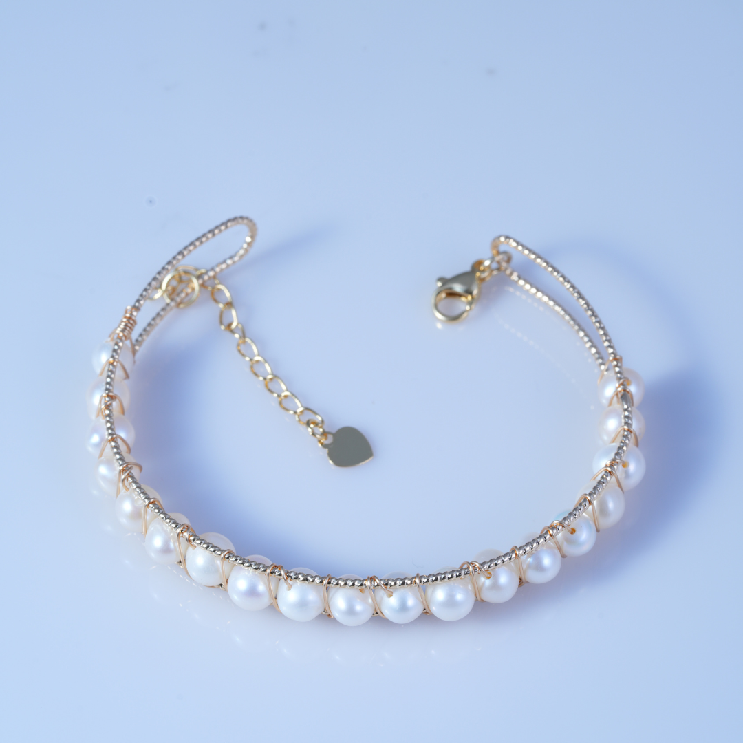 Freshwater Pearl Chain Gold Finish Bracelet
