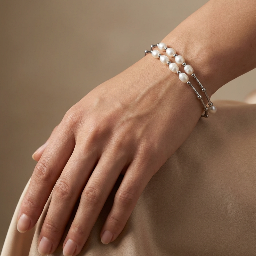 Freshwater Oval Pearl Chain Bracelet