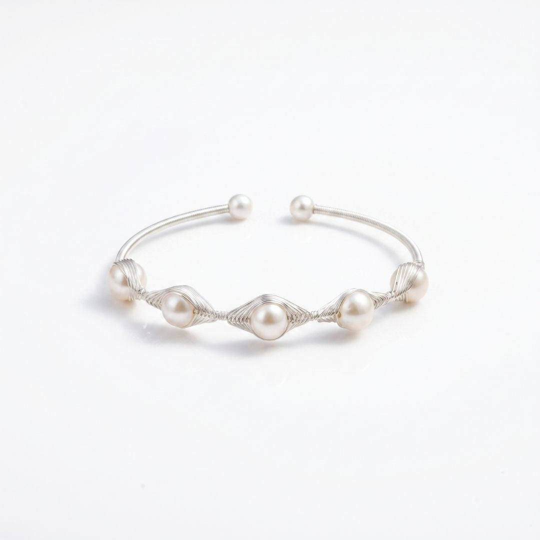 Gracefully Crafted With Five Beautiful Freshwater Pearls Bracelet White Finish