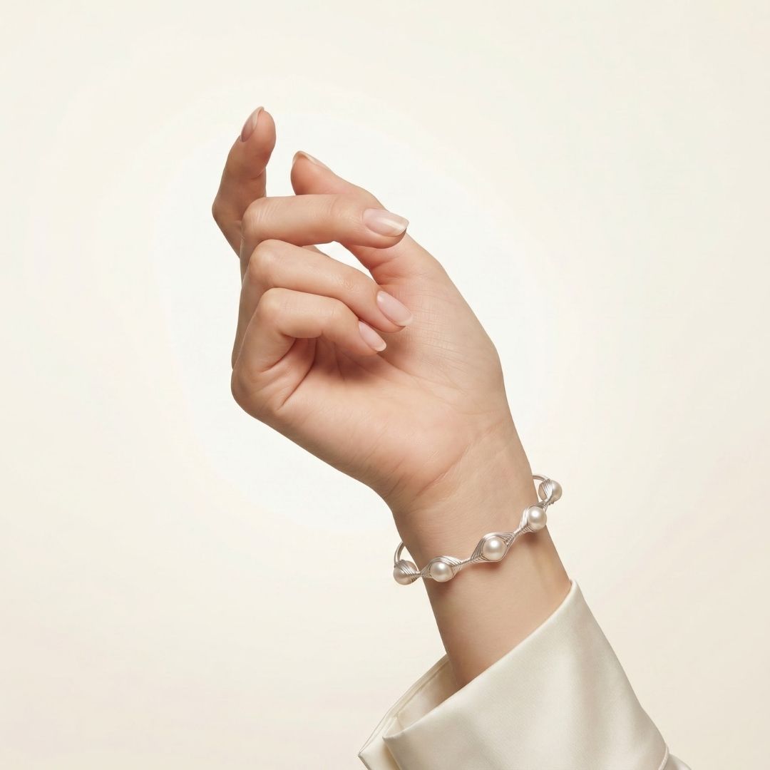 Gracefully Crafted With Five Beautiful Freshwater Pearls Bracelet White Finish