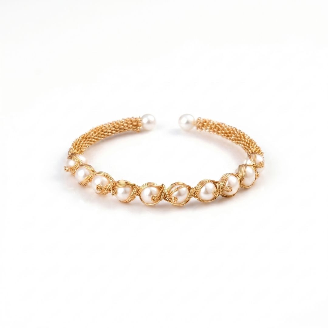 Freshwater Pearl Golden Weave Bracelet