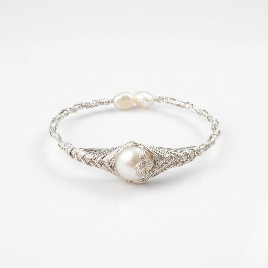 Elegant White Near-Round Freshwater Pearl Bracelet White-Finish