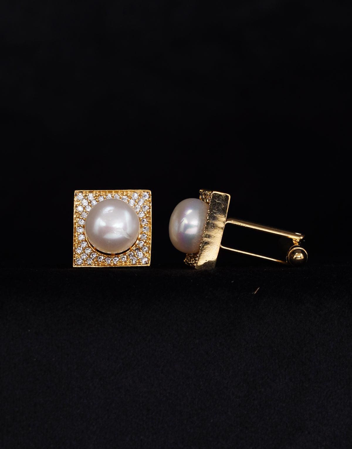 Freshwater Pearl Cufflinks with White Stones