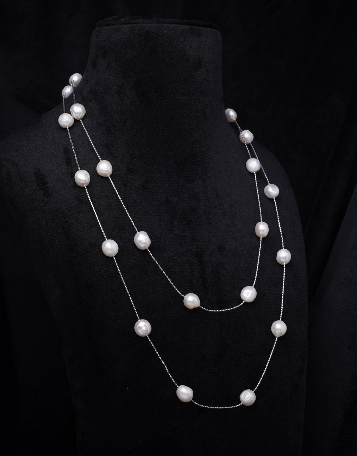 Long Single Line Two Style Freshwater Pearl String Necklace
