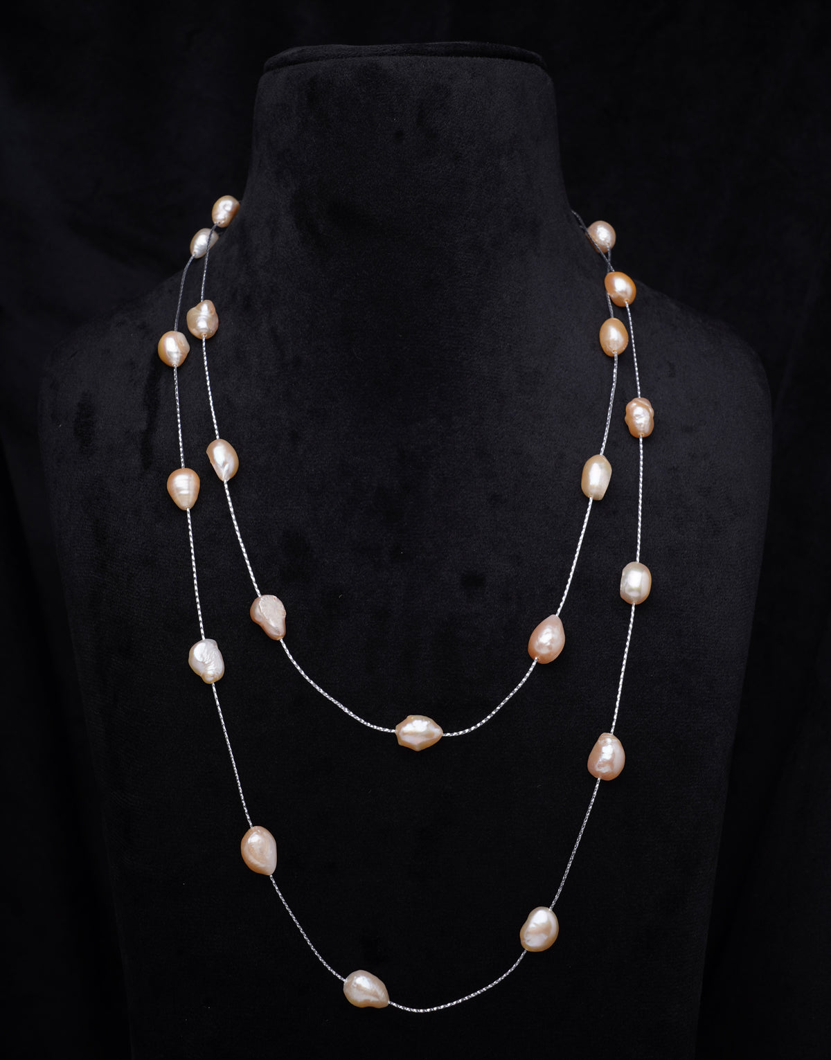 Long Single Line Two Style Freshwater Pearl String Necklace