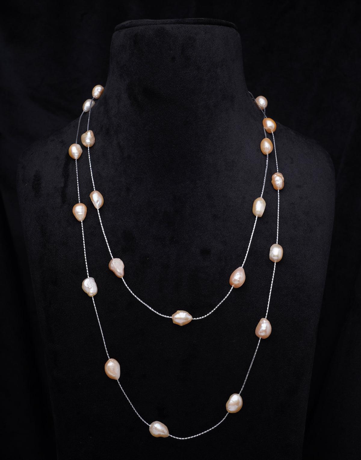 Long Single Line Two Style Freshwater Pearl String Necklace