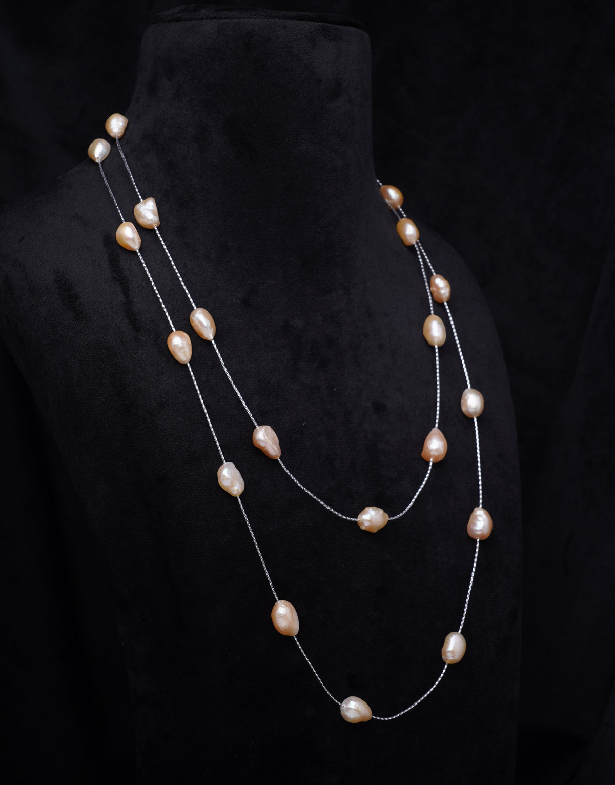 Long Single Line Two Style Freshwater Pearl String Necklace