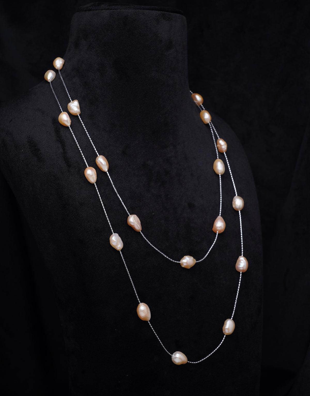 Long Single Line Two Style Freshwater Pearl String Necklace