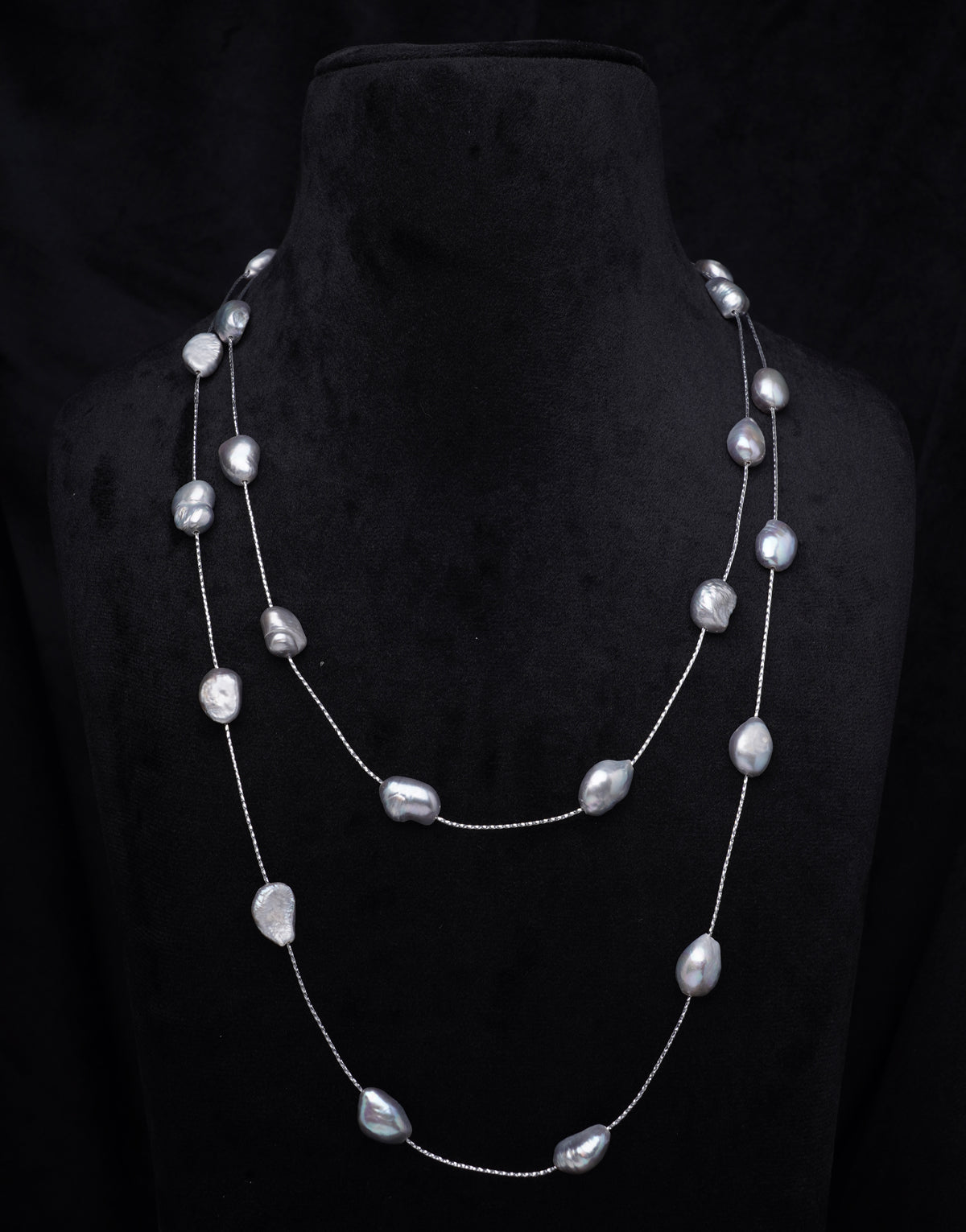 Long Single Line Two Style Freshwater Pearl String Necklace