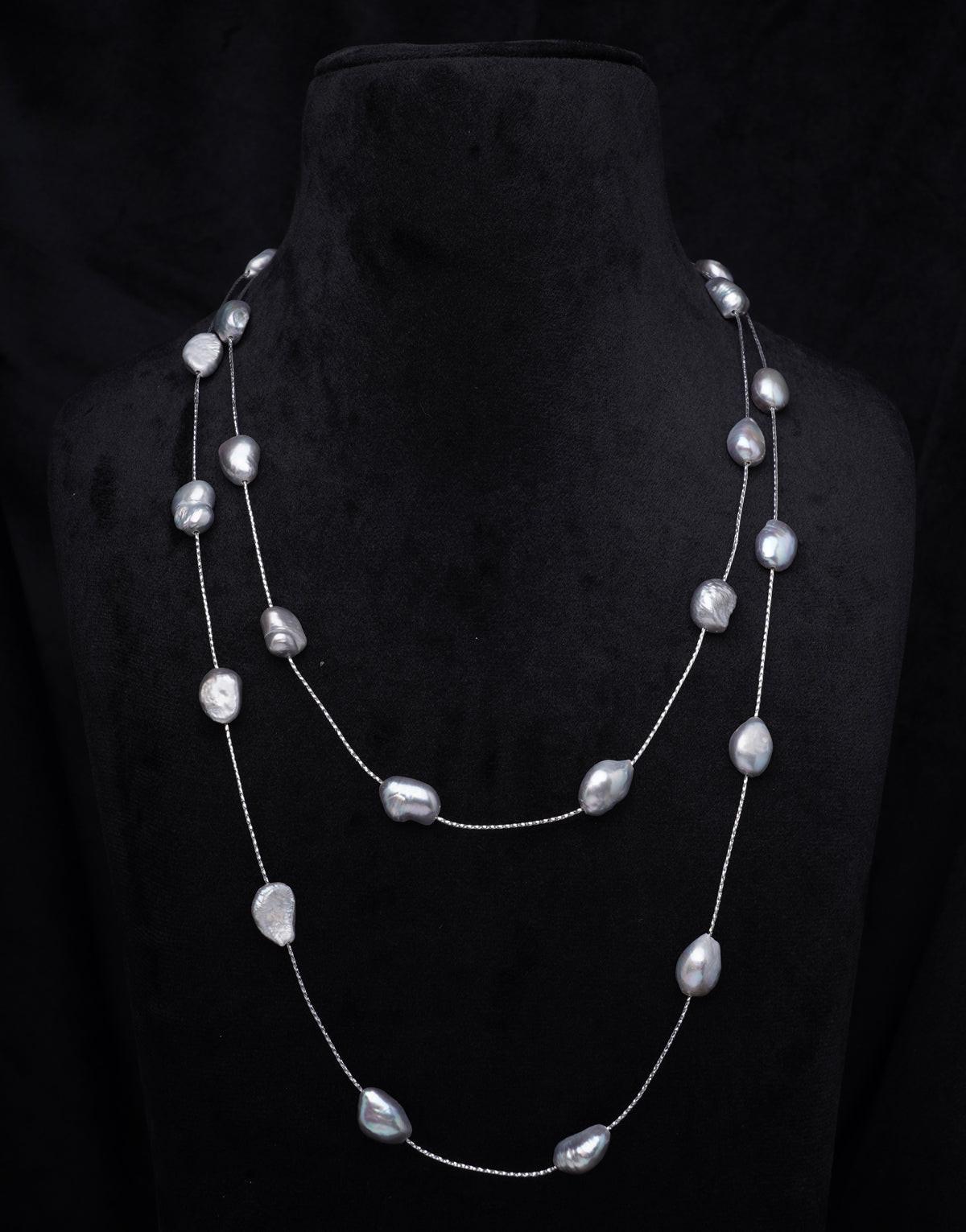Long Single Line Two Style Freshwater Pearl String Necklace