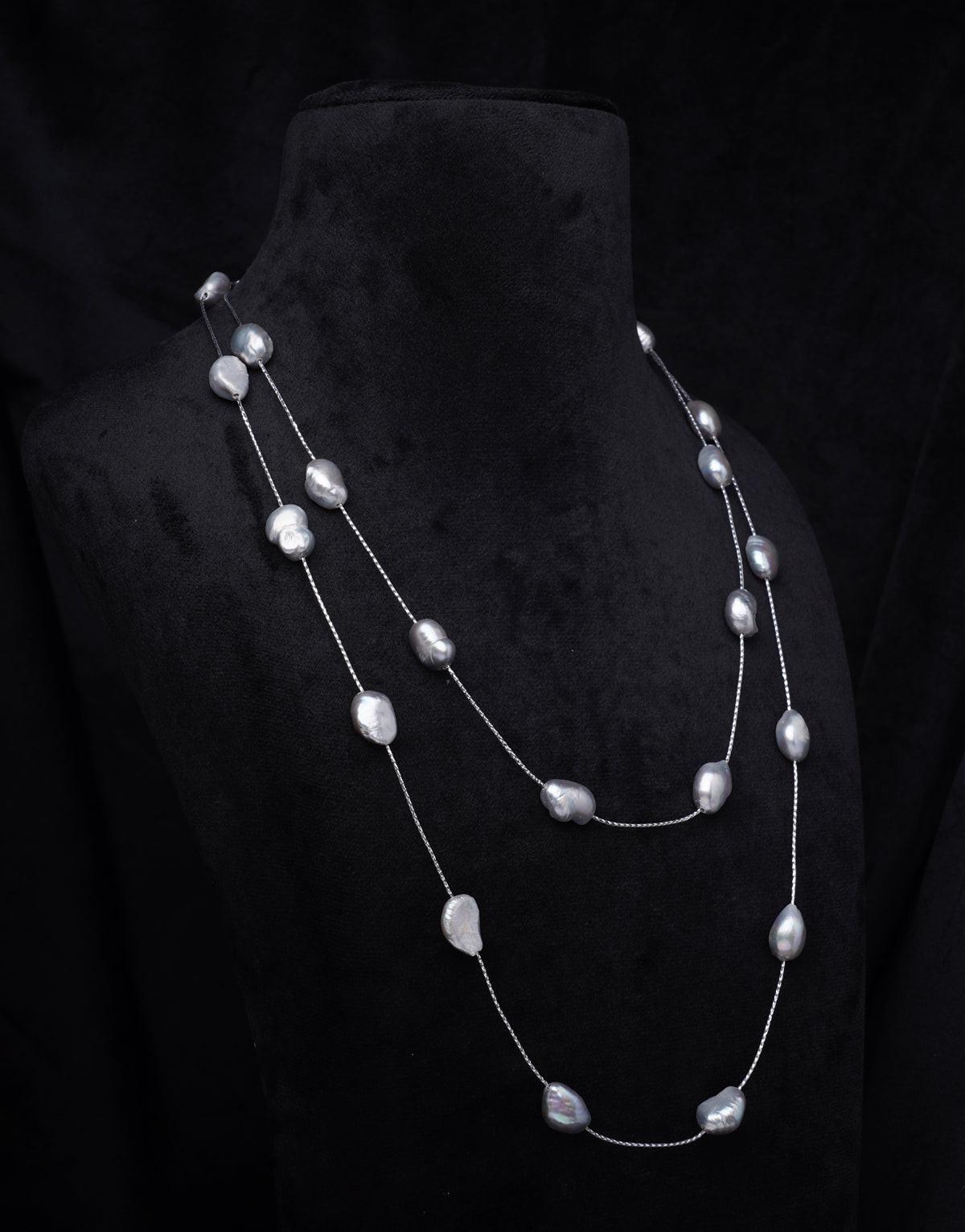 Long Single Line Two Style Freshwater Pearl String Necklace