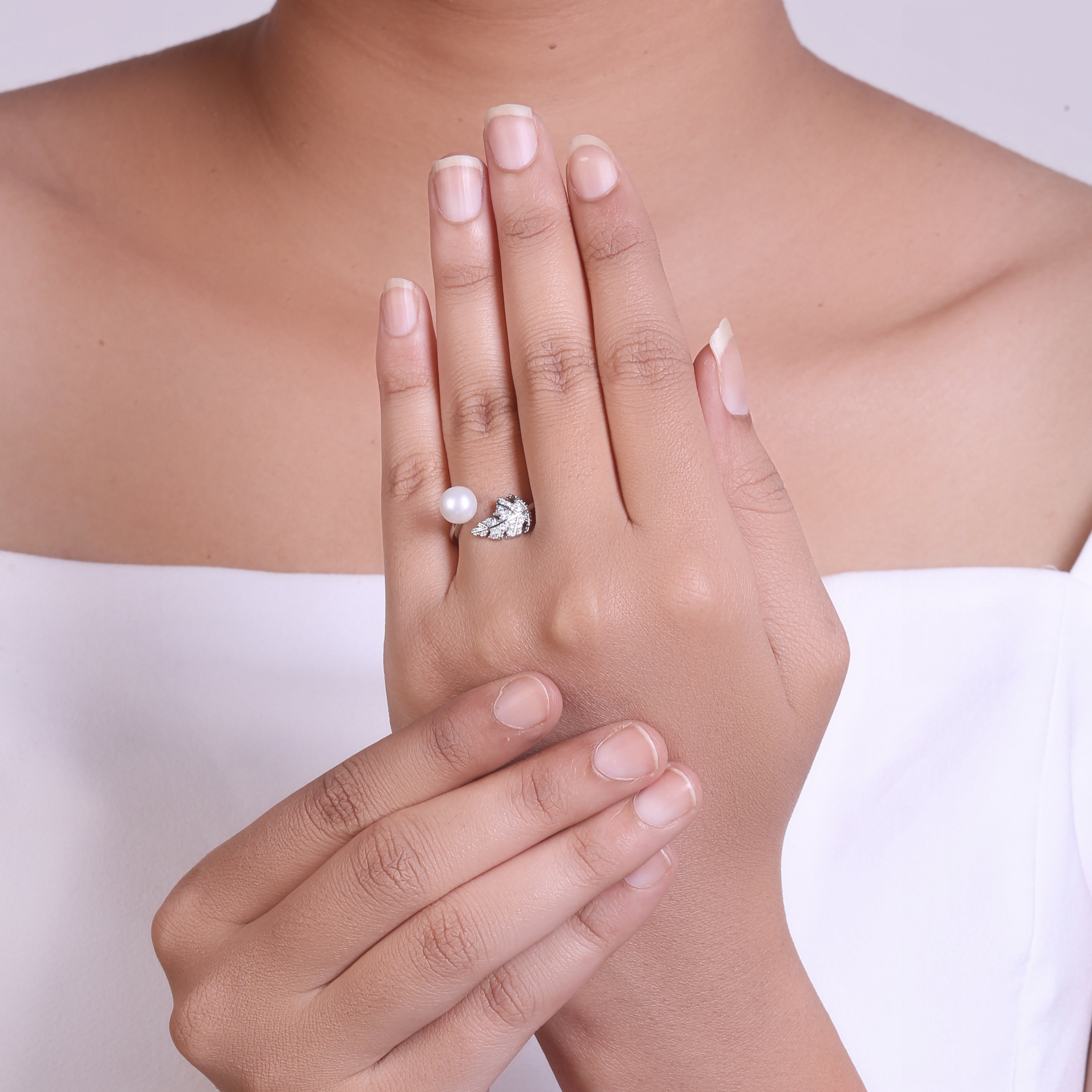 Leaf Whisper Freshwater Pearl Ring