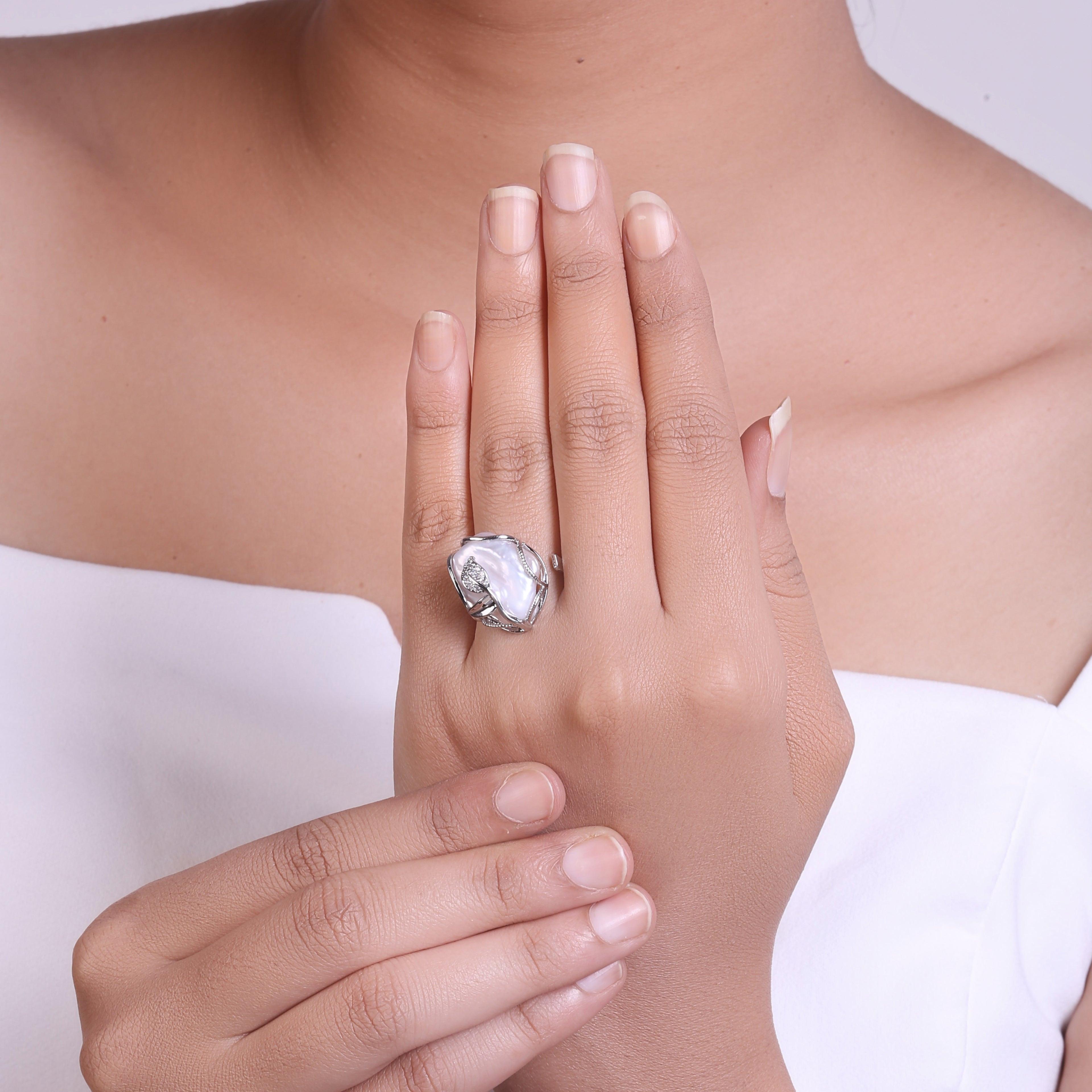 Majestic Bloom Baroque Freshwater Pearl Ring