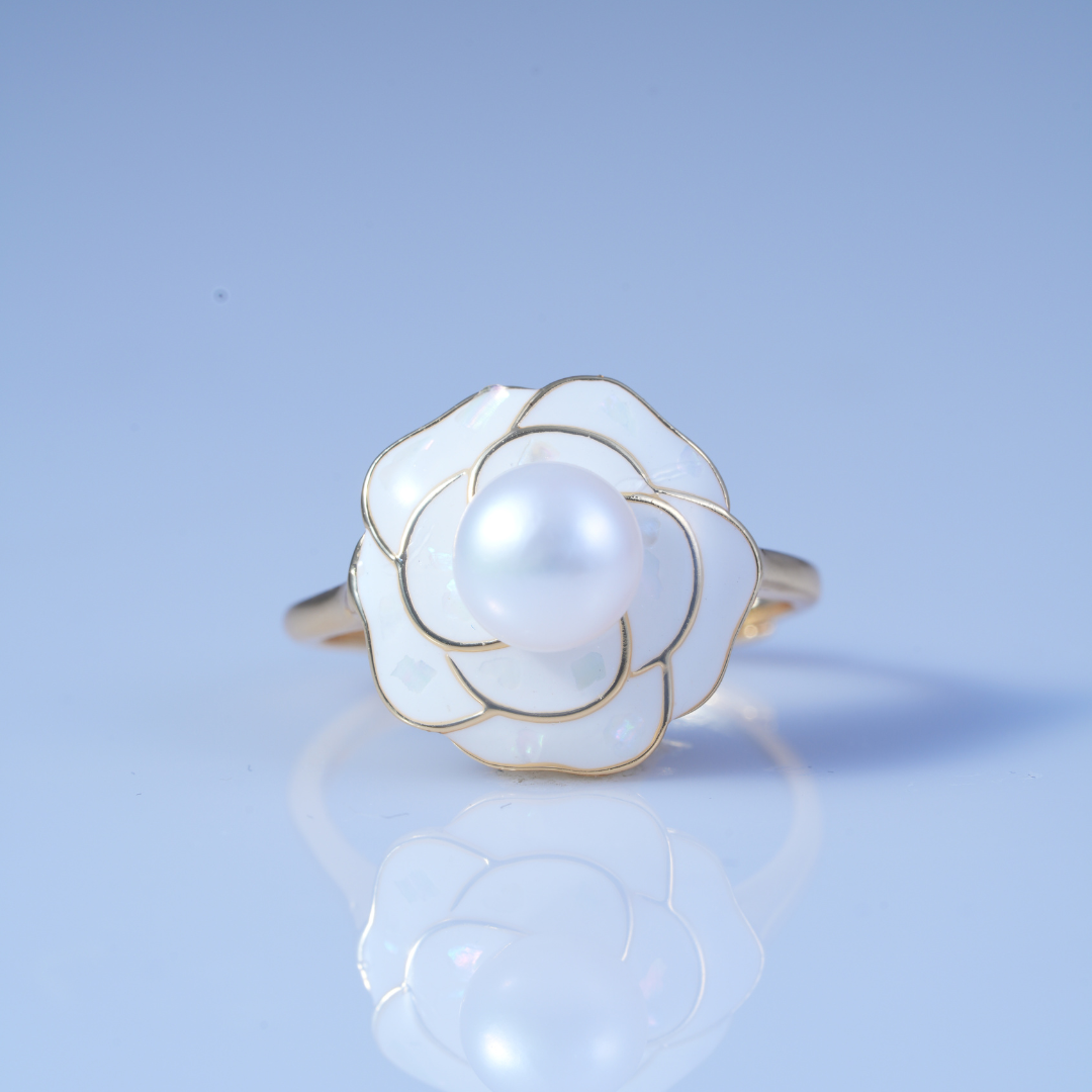 Timeless Pearl Flower Gold Finish Ring