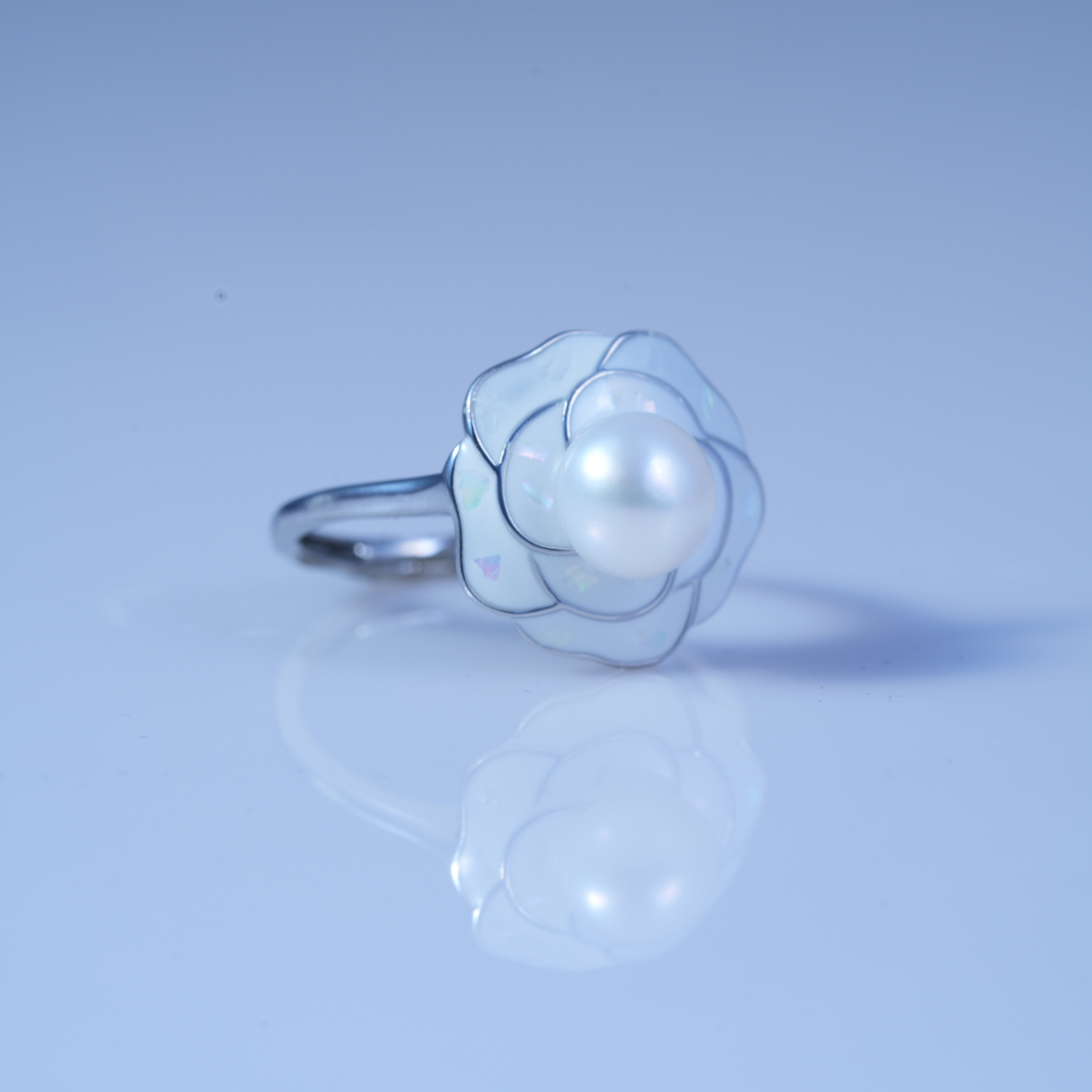 Timeless Pearl Flower White Finish Ring