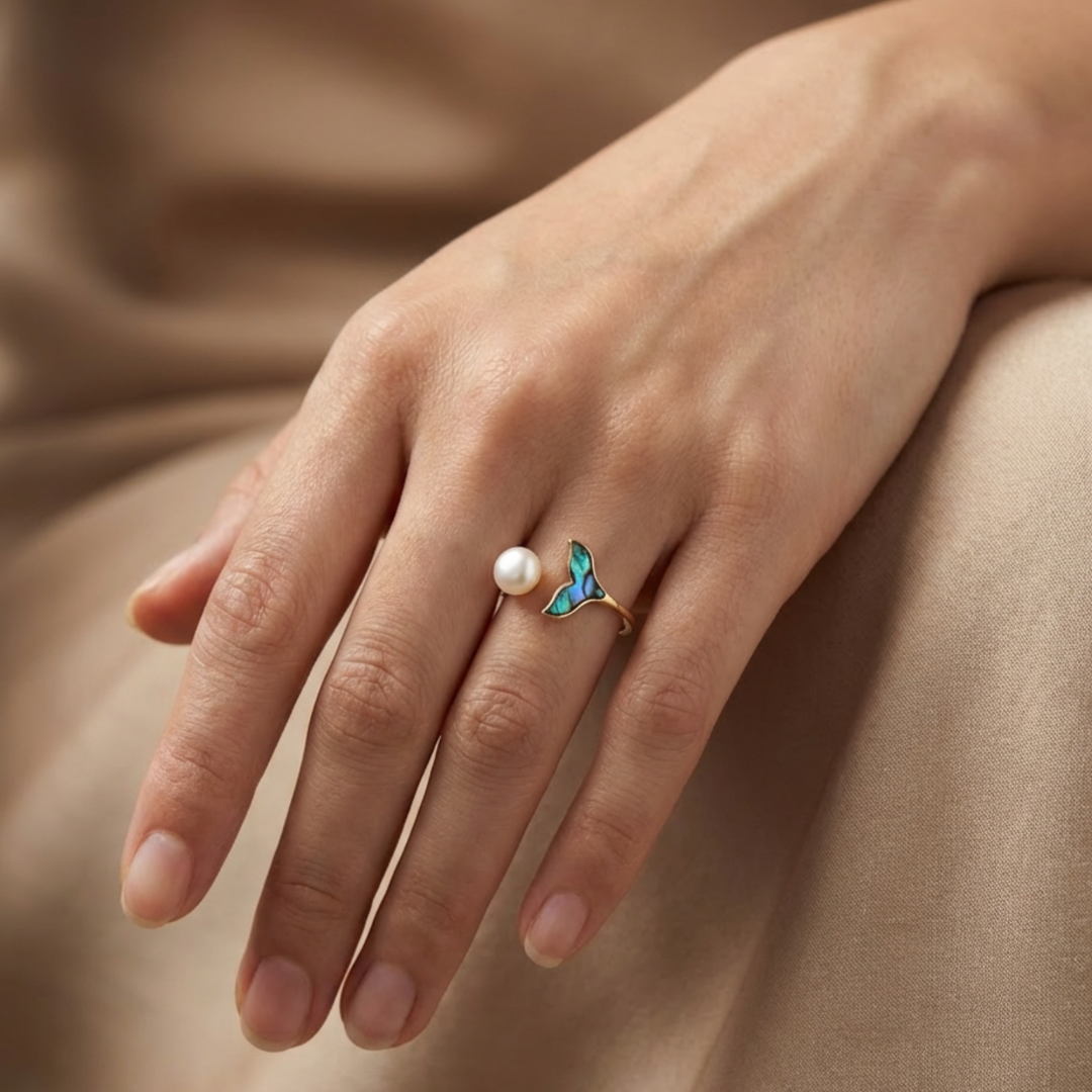 Enamel Blossom Gold Finish Pearl Ring