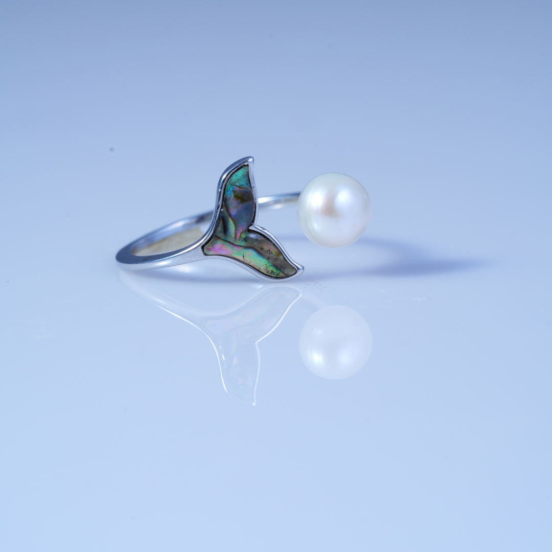 Enamel Blossom White Finish Pearl Ring