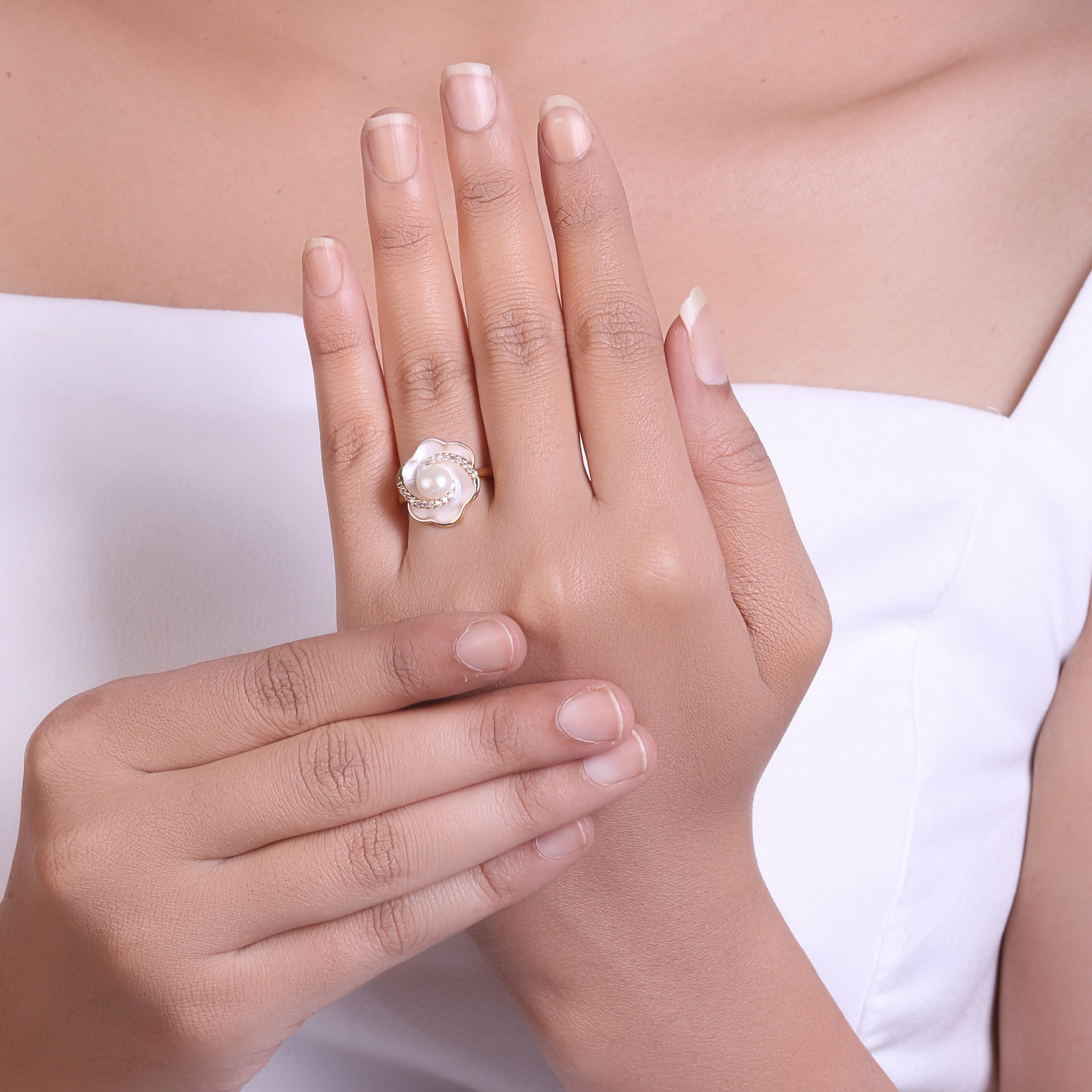 Elegant Floral Freshwater Pearl Ring