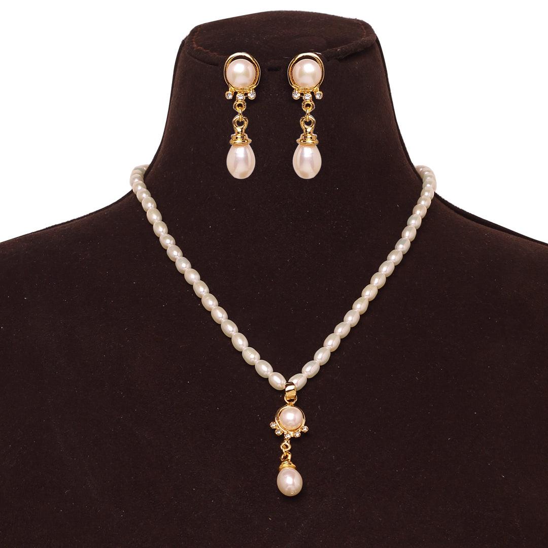 Freshwater Oval Shape Pearl Stone Studded Necklace & Earrings Set