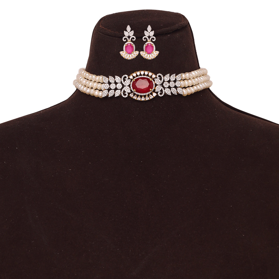 3-Layered Ethereal Glow – Pearl Choker with Sparkling Semi-Precious Freshwater Pearl Choker set