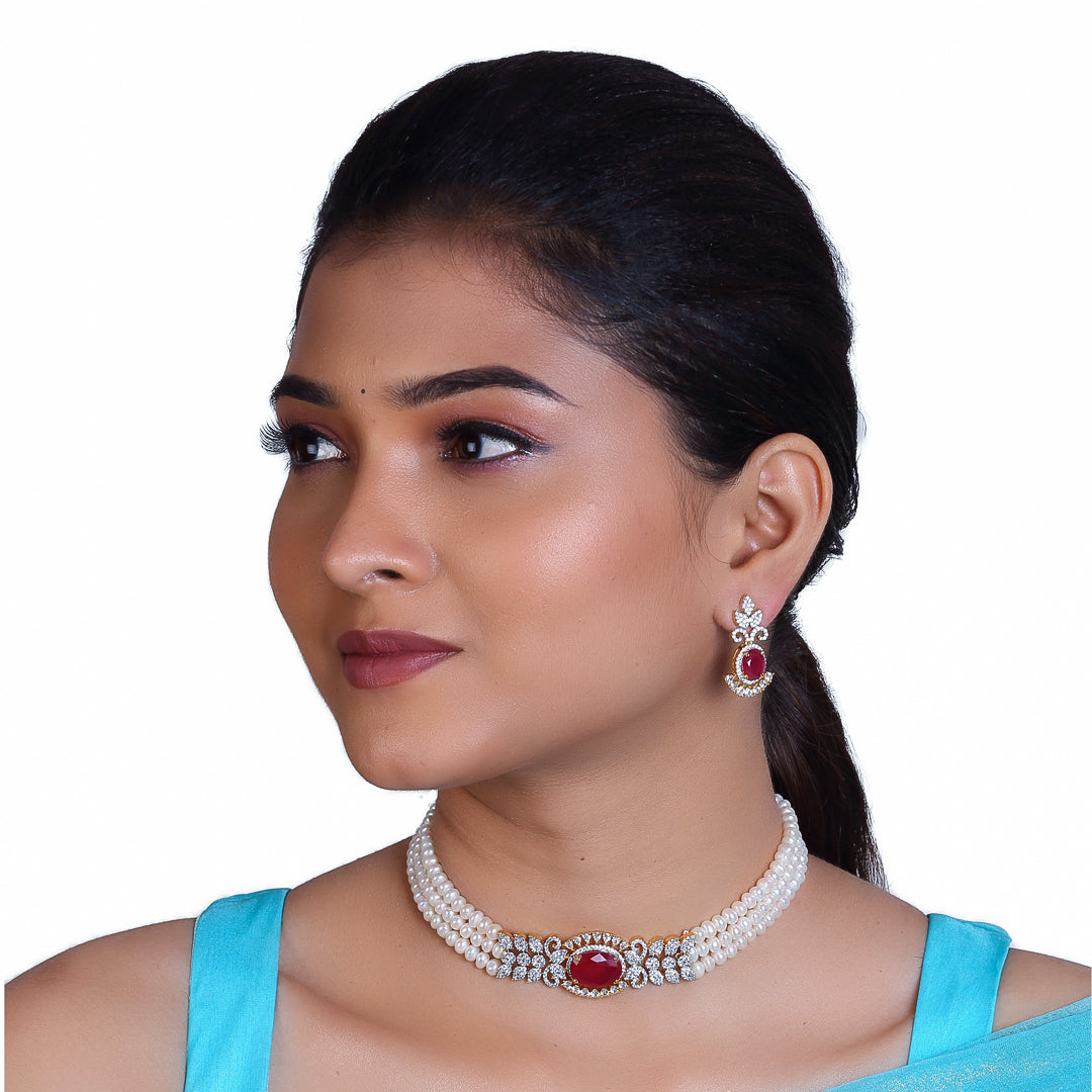 3-Layered Ethereal Glow – Pearl Choker with Sparkling Semi-Precious Freshwater Pearl Choker set