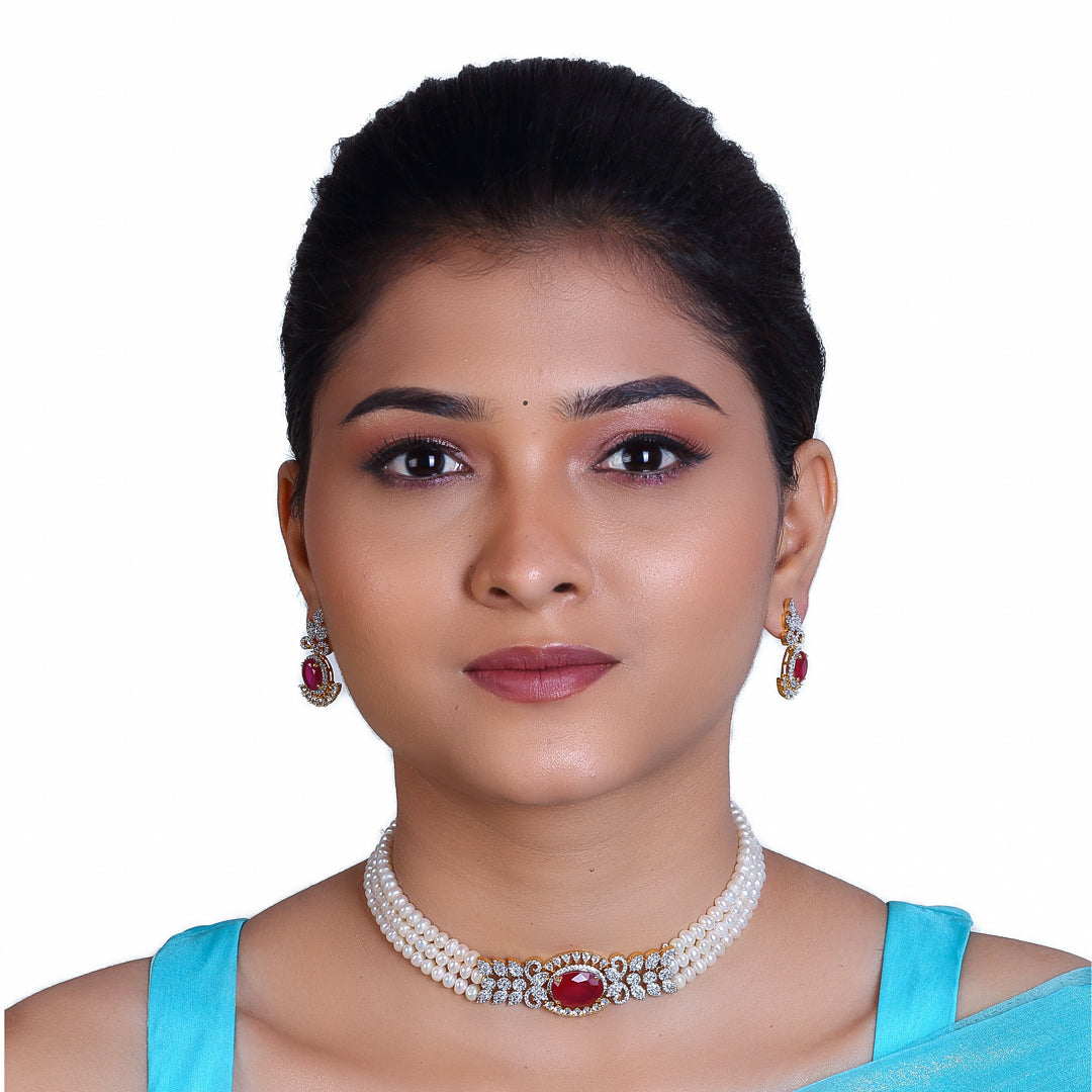 3-Layered Ethereal Glow – Pearl Choker with Sparkling Semi-Precious Freshwater Pearl Choker set
