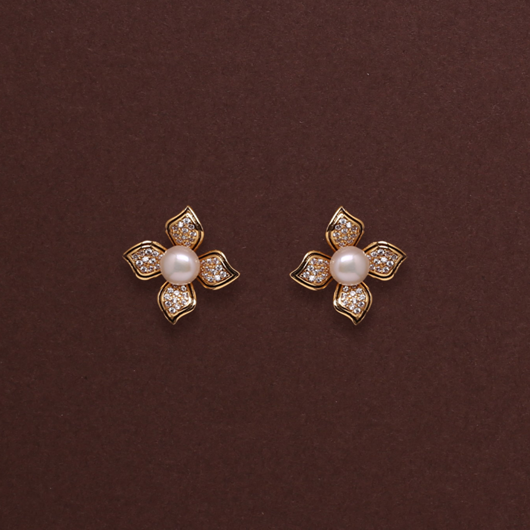 Pearl Bloom Studs Freshwater White Pearl
