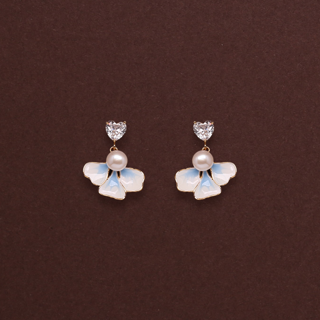 Elysian Diamond Pearl Earrings Freshwater White Pearls