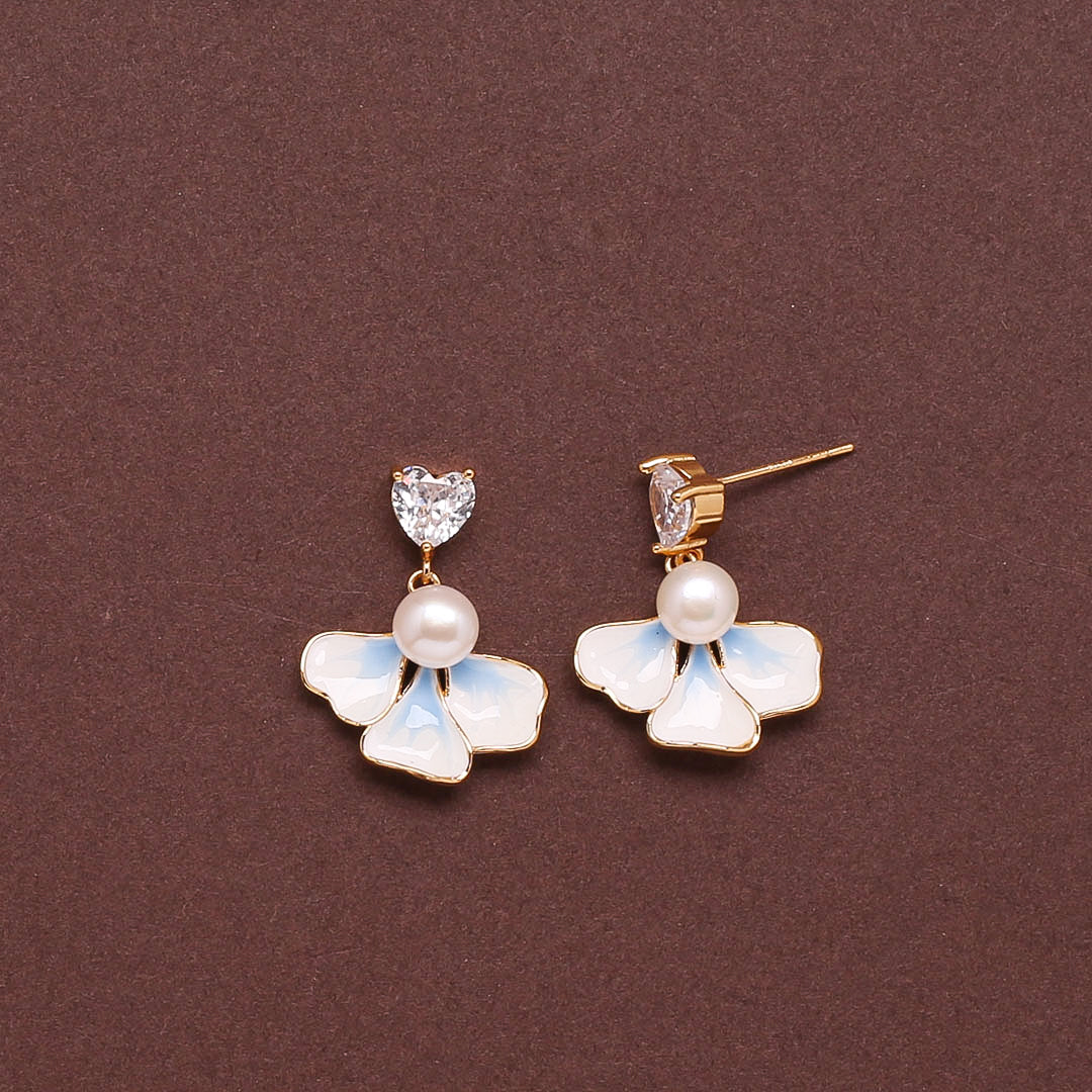 Elysian Diamond Pearl Earrings Freshwater White Pearls