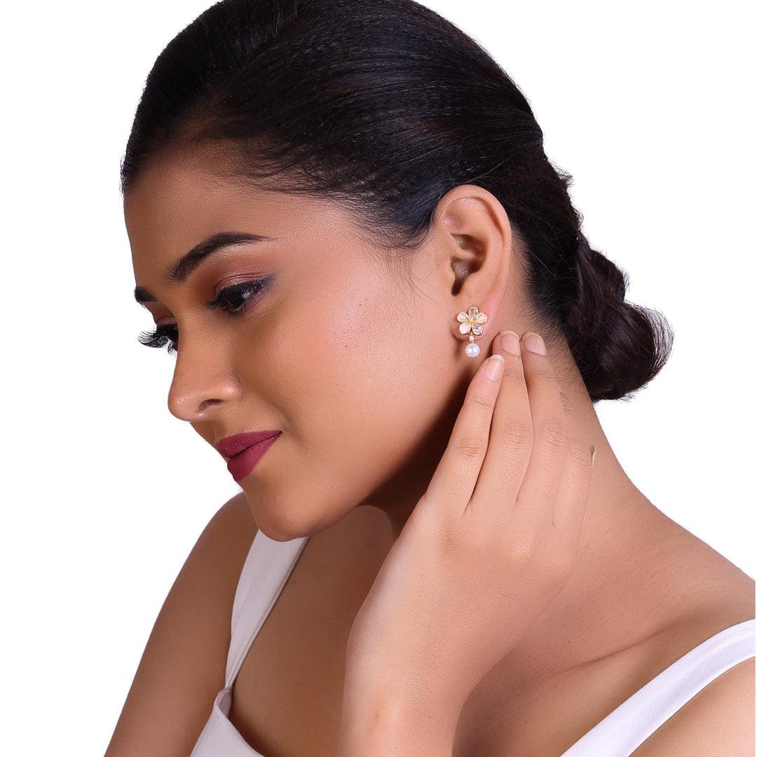 Grace Frame Pearl Earrings Freshwater White Pearls