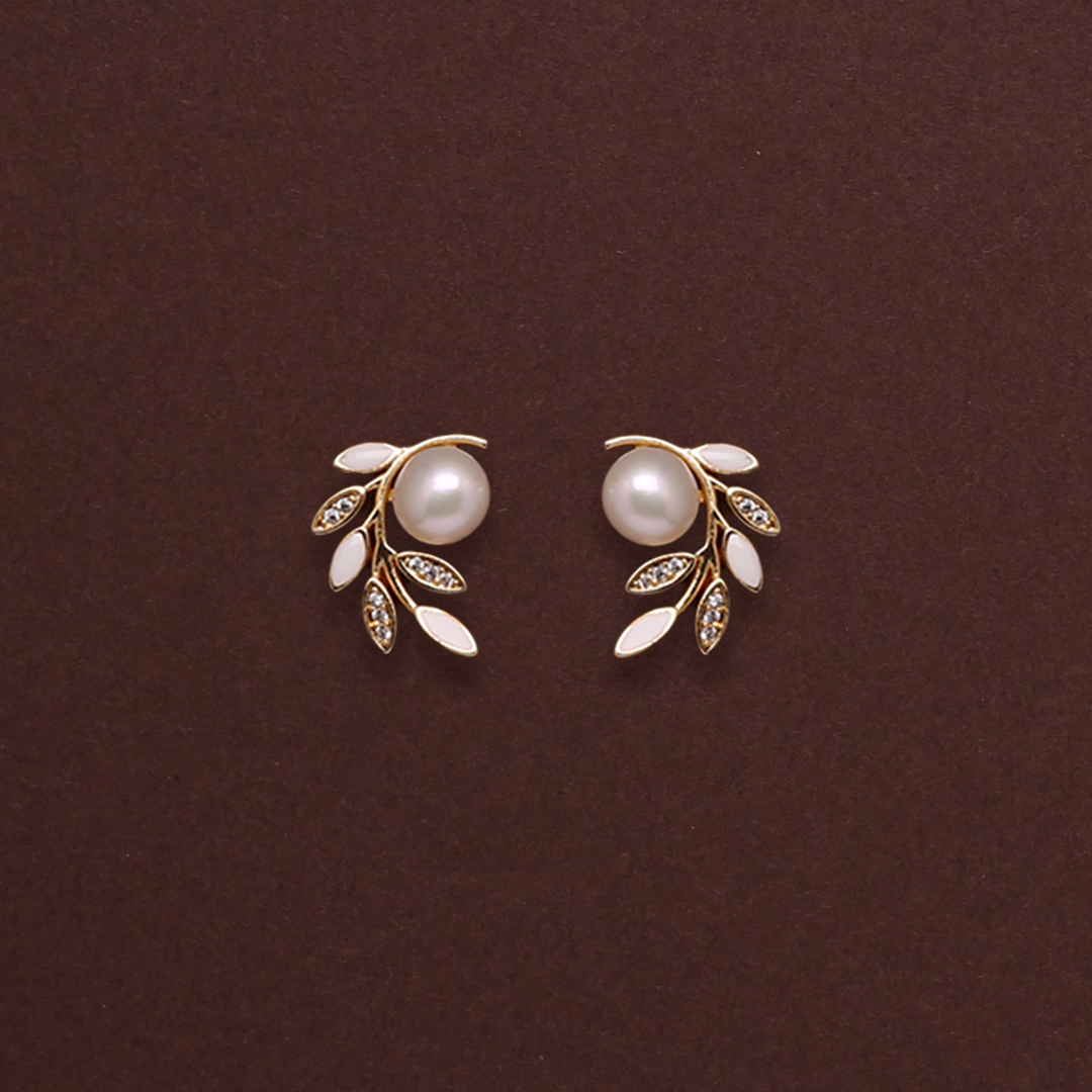 Floral Glow Freshwater White Pearls Studs