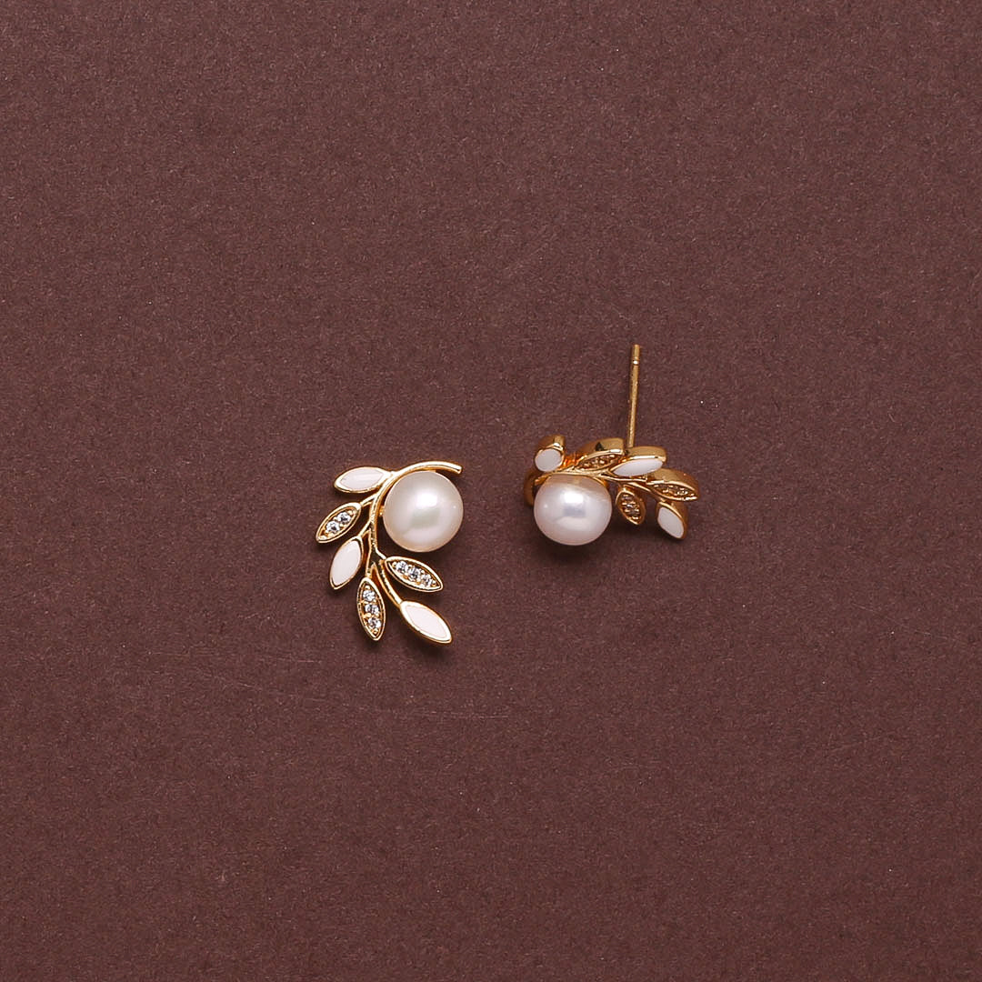 Floral Glow Freshwater White Pearls Studs