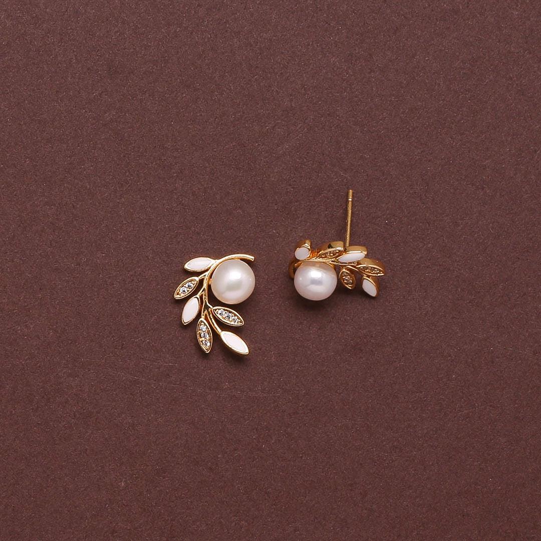 Floral Glow Freshwater White Pearls Studs
