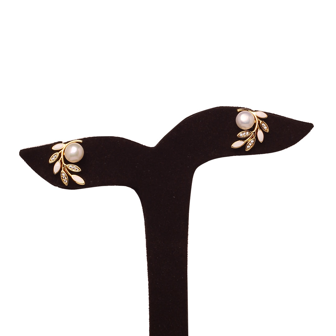Floral Glow Freshwater White Pearls Studs