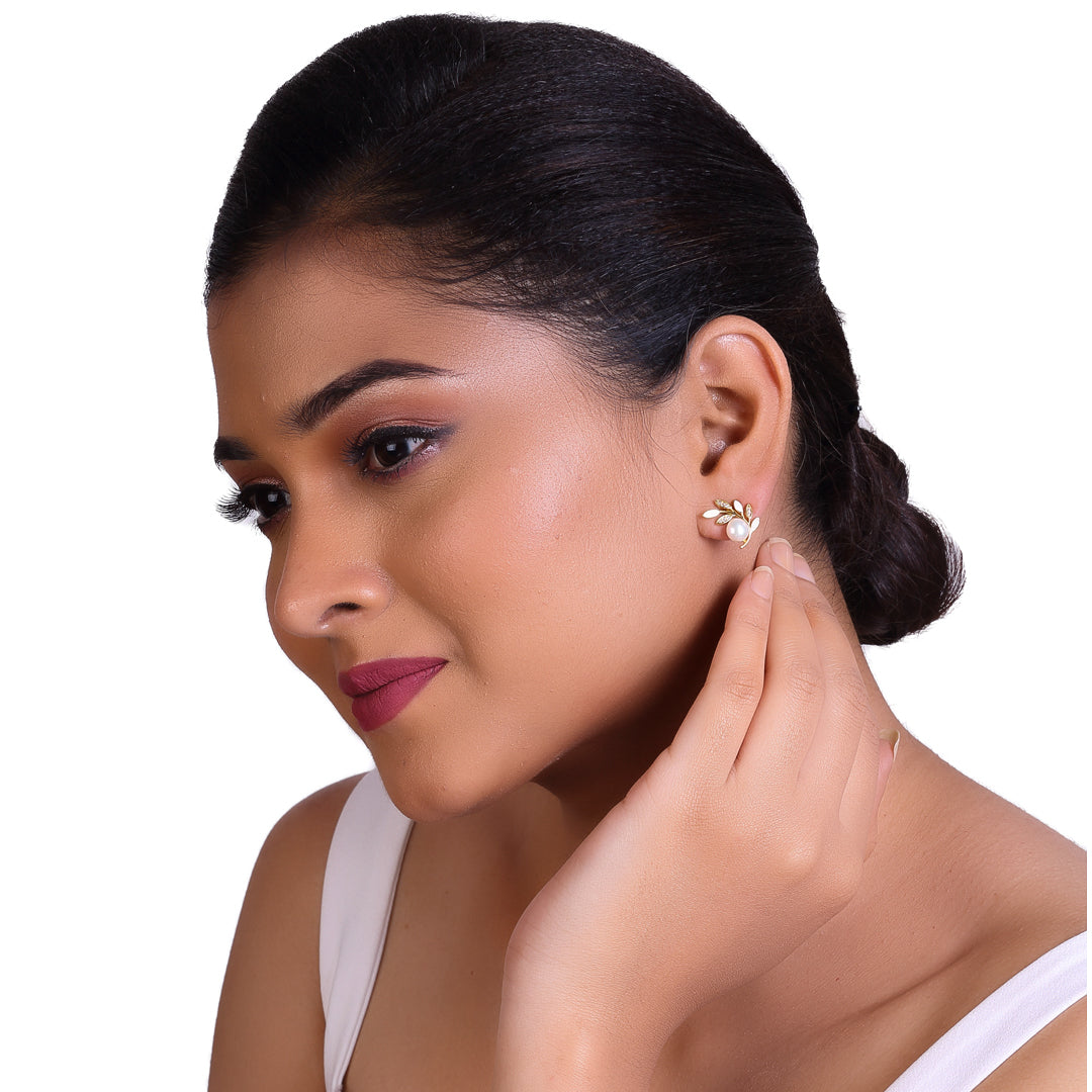 Floral Glow Freshwater White Pearls Studs