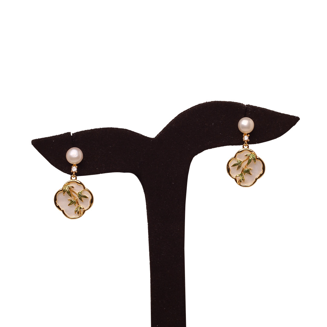 Halo Pearl Elegance Danglers Freshwater White Pearls