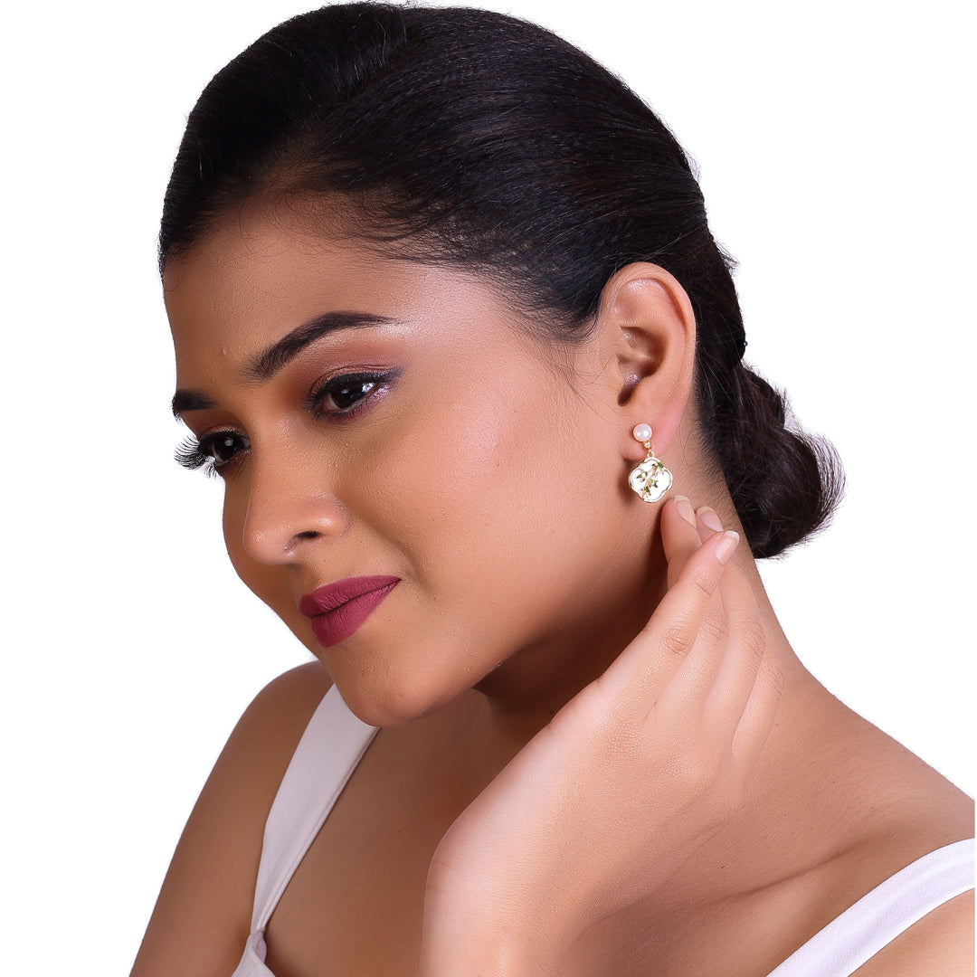 Halo Pearl Elegance Danglers Freshwater White Pearls