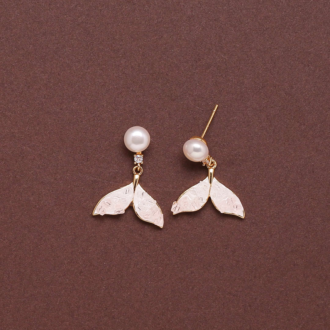 Pearl Dew Leaf Danglers Freshwater White Pearls