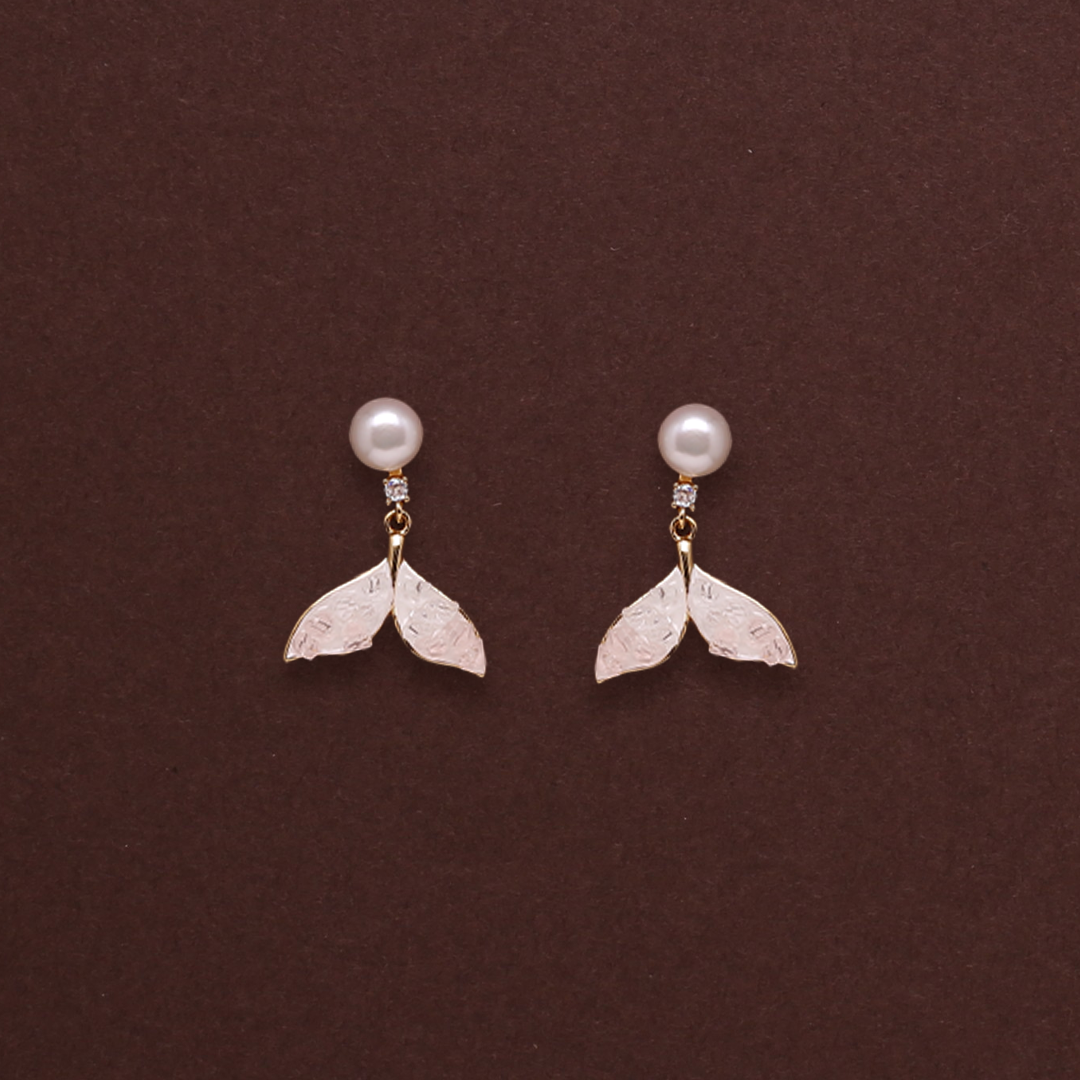Pearl Dew Leaf Danglers Freshwater White Pearls
