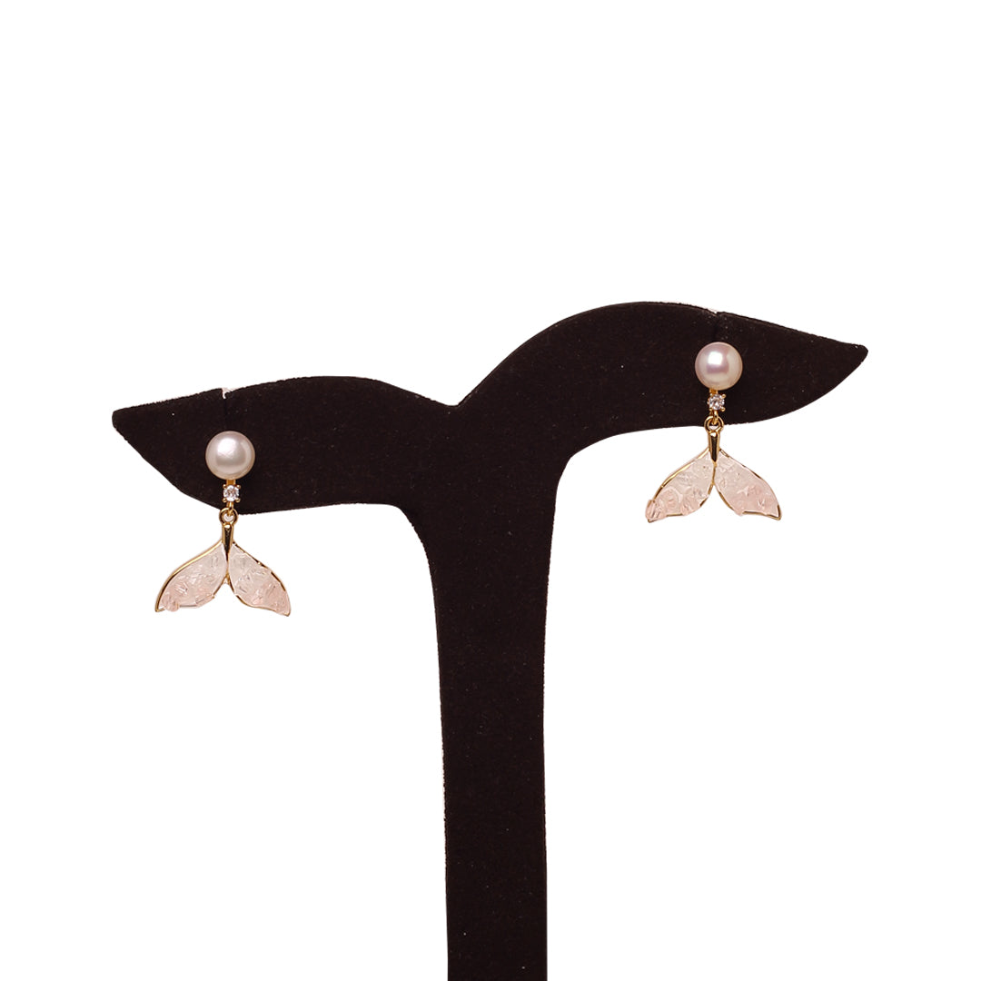 Pearl Dew Leaf Danglers Freshwater White Pearls
