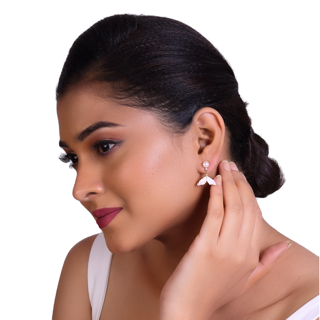 Pearl Dew Leaf Danglers Freshwater White Pearls