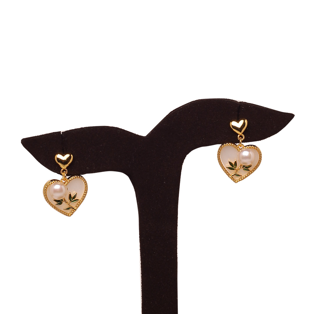 Pearl Heart Drop Earrings with Freshwater White Pearls